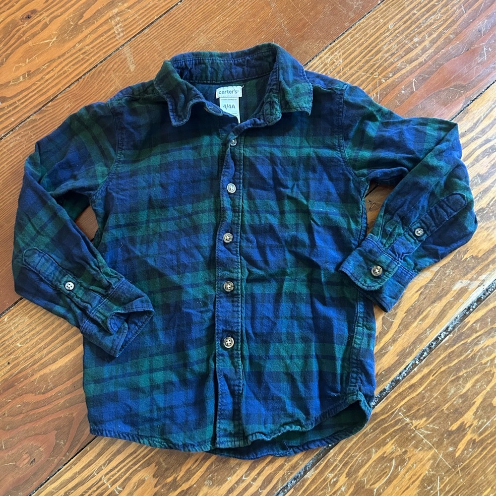 Carter's Boys Blue & Green Plaid Button-Up Shirt